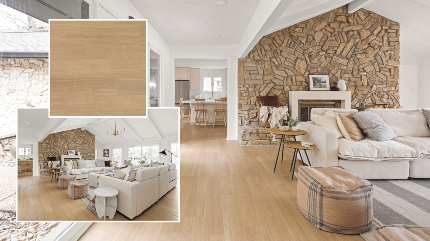 Natural Prime Oak VGW115T floors transform Mina's lake house retreat; photo credit: Cory Phillips, The Home Aesthetic