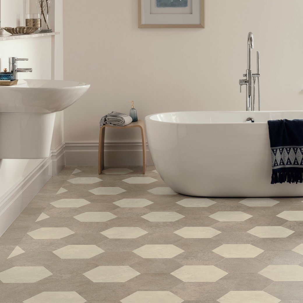 Karndean Hexa abstract flooring from the Kaleidoscope collection in a bathroom