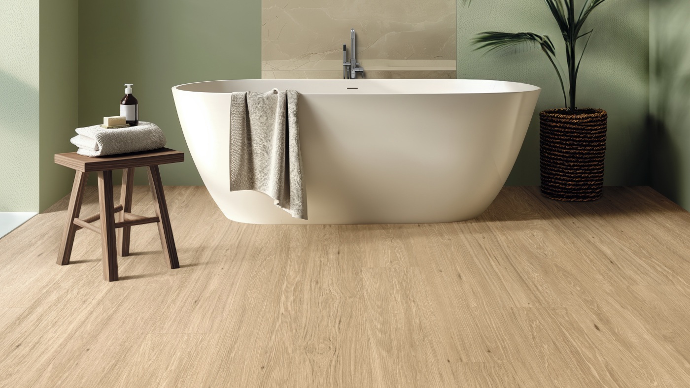 River Hickory rigid core floors in a bathroom