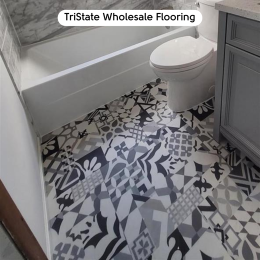 Grey bathroom with Casablanca SP219 floors by TriState Wholesale Flooring