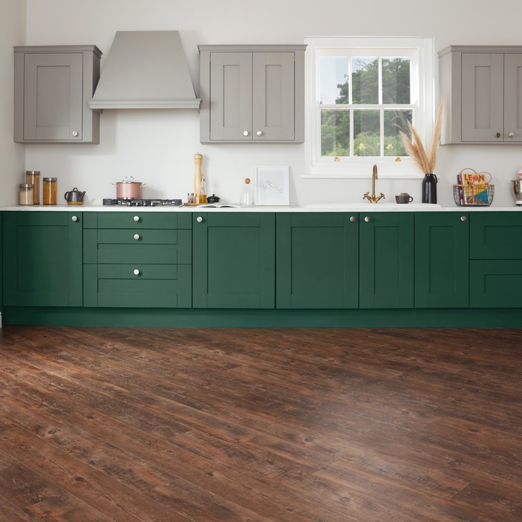 Aged Kauri SCB51 in a emerald kitchen